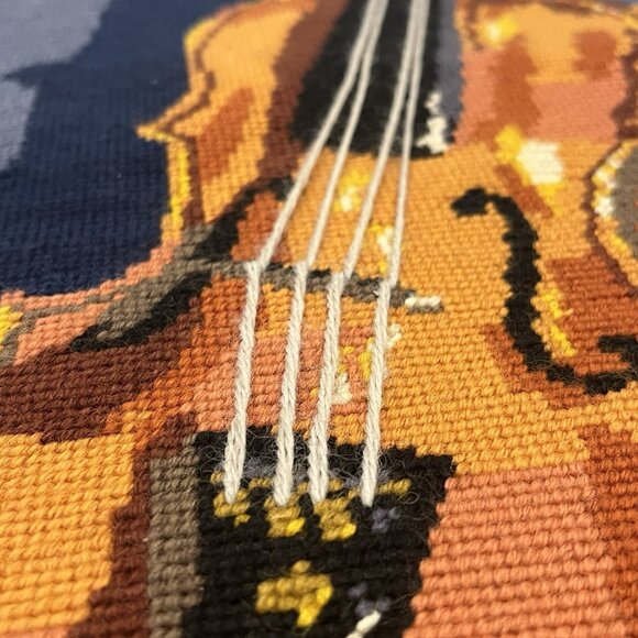 Vtg 1970s Completed Needlepoint Violin Instrument Sheet Music Wall Hanging Decor - Picture 8 of 16